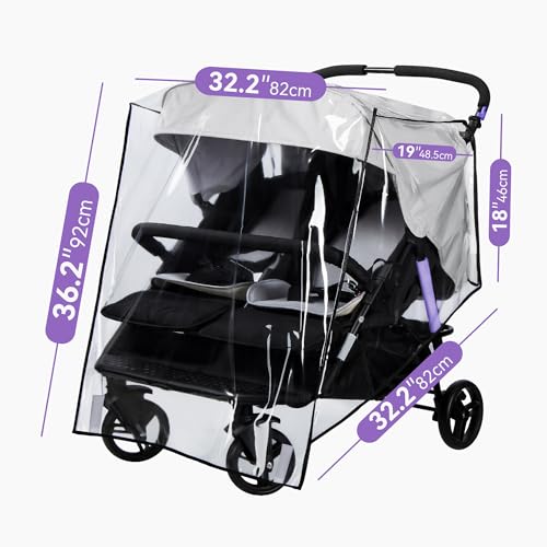 bemece Universal Regenschutz für Zwillingwagen, Regenschutz Geschwisterwagen für Zwillinge Kinderwagen Buggy, Regenfest Staubdicht Winddicht für Outdoor-Baby Schutz - Linke Rechte