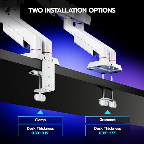 ARES WING Dual Monitor Arm for 17-35 Inch Flat Curved Ultrawide Screens Up to 26.5lbs, Fully Adjustable Dual Monitor Mount, C-Clamp & Grommet Base, 75/100 Vesa Mount, White by ARES WING - Image 6