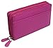 MARSHAL Genuine Leather Double Zipper Clutch Checkbook Wallet for Women #4575CF (RFID Hot Pink)
