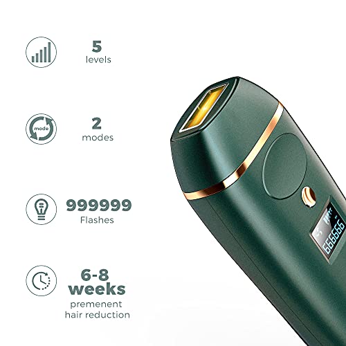 IPL Hair Removal, VEYFUN Hair Removal for Women with 5 Intensity Levels, 2 Flash Modes and Upgrade 999999 Flashes for Face, Underarm, Bikini Area, Whole Body