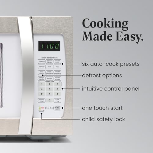 Farberware Countertop Microwave 1100 Watts, 1.3 cu ft - Smart Sensor Microwave Oven With LED Lighting and Child Lock - Perfect for Apartments and Dorms - Easy Clean Retro White, Platinum