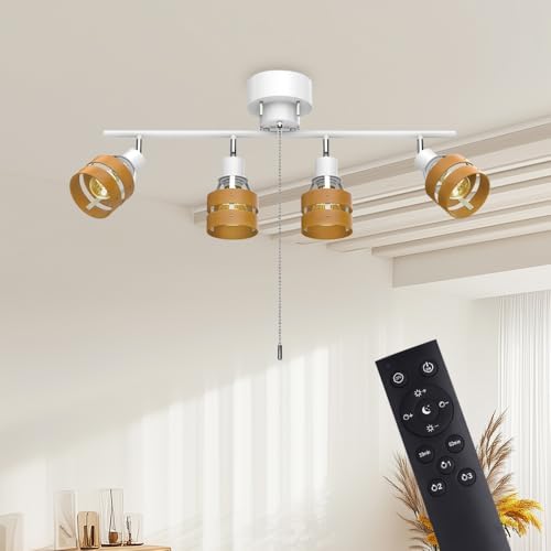 シーリングライト 4灯 スポットライト LED電球対応 E26口金 天井照明 おしゃれ ペンダントライト プルスイッチ 角度調節 LED対応 E26口金 引掛け式 間接照明 北欧 リビング 天井 ダイニング 和室 寝室 照明器具 (ホワイト・ナチュラル,