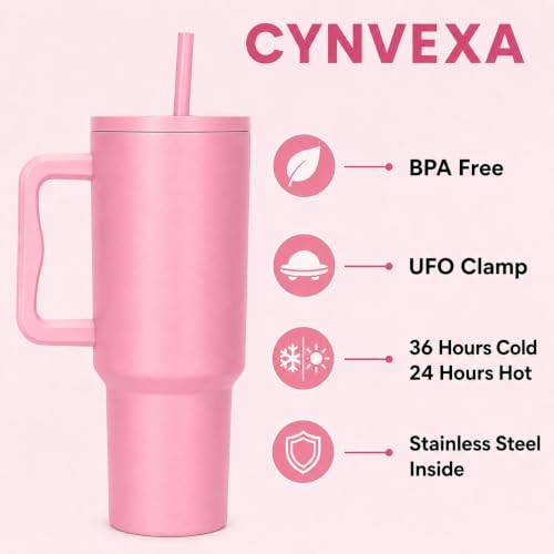Image of CYNVEXA Tumbler with lid and Straw 1200ML Cup Stainless Steel Vacuum Insulated Tumbler for Water, Iced Tea or Coffee 1.2L Office Gym Travelling (40-OZ- Raspberry Pink)