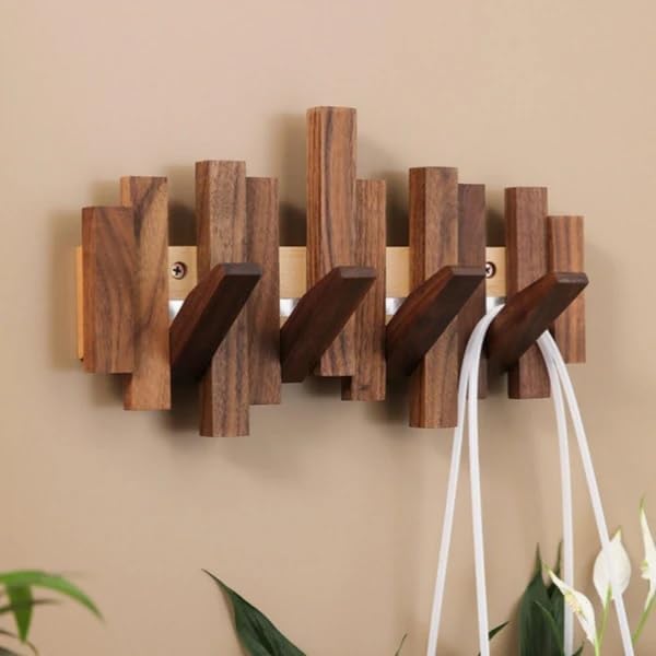 Keebori Piano Key Wall Mounted Coat Rack - Decorative Wooden Flip Down Multi Hooks for Entryway & Mudroom Solid Wood Vertical Piano Hook Organizer - Artistic Wall Art Decor for Home & Studio 2