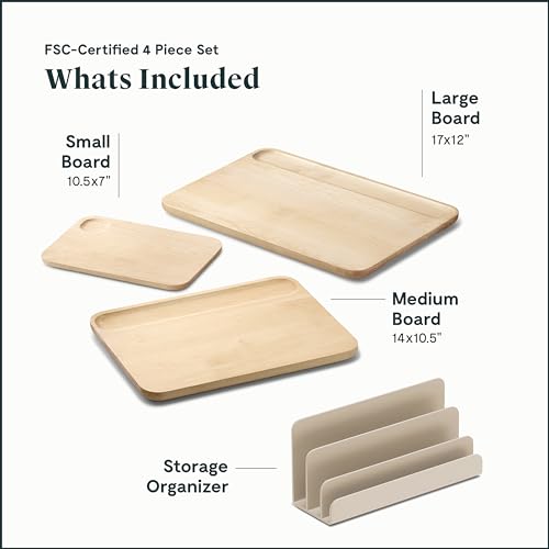 Caraway 4-Piece Cutting Board Set - Wood Cutting Board Set - Made From FSC-Certified Birch Wood - Mineral Oil & Wax Finish - 3 Sizes - Small, Medium, & Large - Storage Organizers Included - Image 4
