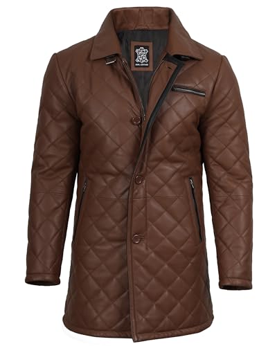 Image of Decrum Car Coat Style Mens Leather Jacket - Real Lambskin Long Leather Jackets for Men