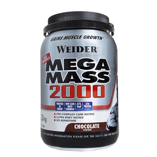 Weider Mega Mass 2000 Sabor Chocolate (1500 g) 67% de hidratos y 16% proteínas. Enriquecido con Vitaminas y Minerales. con menos azúcares (WMN.402101)
