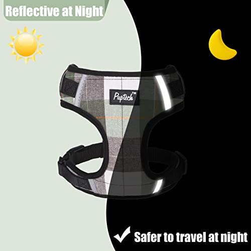 Pupteck Dog Harness And Leash Collar Set For Small Dogs Fully Adjustable No Pull Reflective Puppy Cat Soft Mesh Plaid Harnesses, Green Xs #TOP5