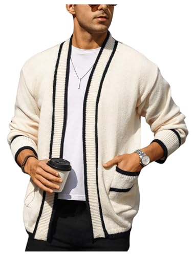 Floerns Men's Long Sleeve Cardigan Sweaters Vintage Open Front Knitted Sweaters