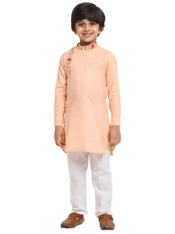 Image of Traditional Ethnic Wear Cotton Kurta Pyjama Set For Kids & Boys