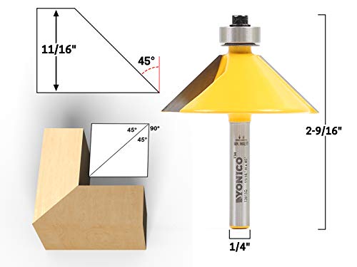 Image of YONICO Chamfer Router Bits Bevel Edge Forming 45 Degree 1 /4-Inch Shank 13915q