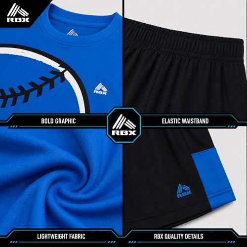 Image of RBX Boys Athletic Shorts Set - 2 Piece Active Performance Graphic Tees and Mesh Gym Shorts for Boys With Elastic Waistband