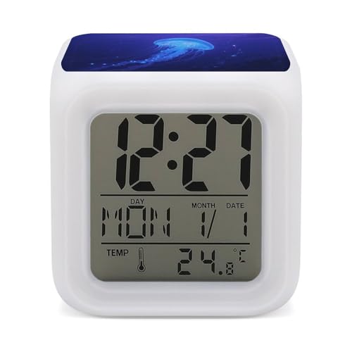 Reloj despertador de medusas azules digital con pantalla LED de temperatura 2