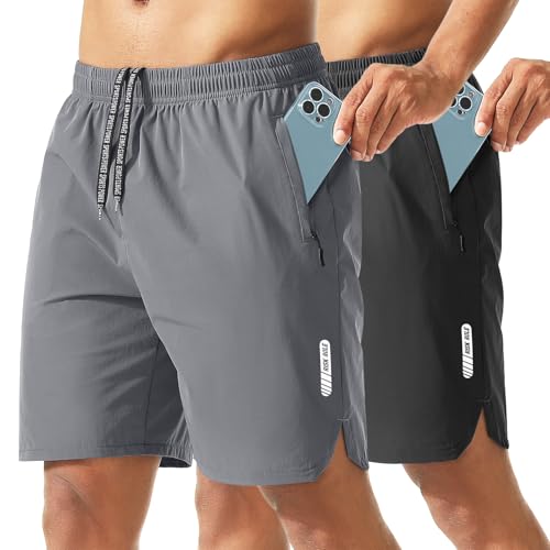 Men's Athletic Shorts 2 Pack 7 Inch Inseam Lightweight Quick Dry Workout Shorts for Men Gym Running Training