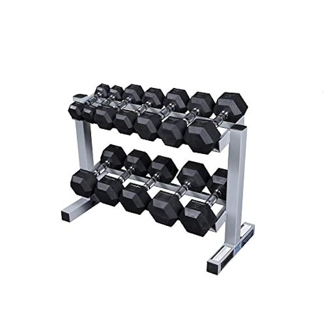Body-Solid (PDR282X) 2-Tier Dumbbell Rack - Heavy-Duty 30inch Wide Weight Stand, Home Gym Storage Solution Holds 1 pair each of 5-30 lb. Dumbbells