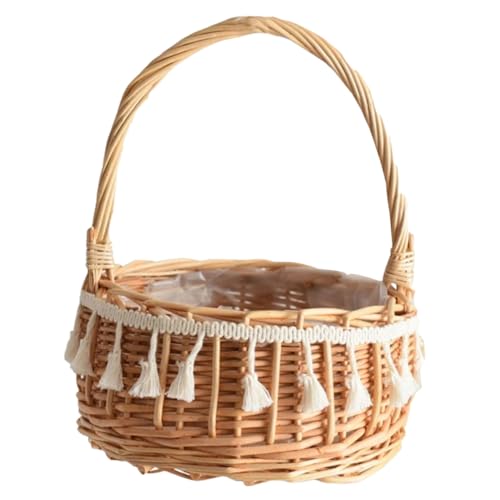 MOTHNUR Runder Rattan Blumenmädchenkorb Handgefertigt Mit Henkel...