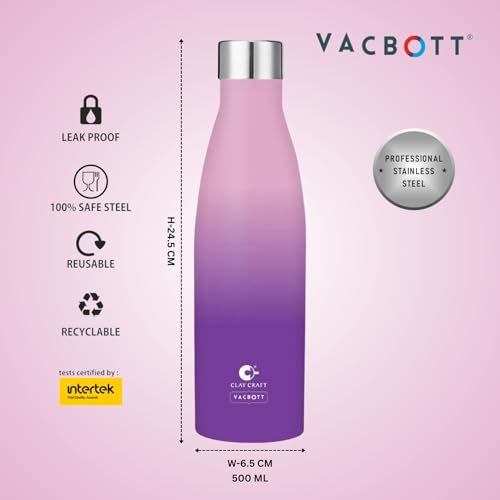 Image of Clay Craft Vacbott Gerald Double Tone Double Walled|18 Hours Hot and 24 Hours Cold Vacuum Insulated|Thermosteel|Flask 500ml|2 Pcs, Steel Bottles for Travelling|BIS Certified|1Year Limited Warranty