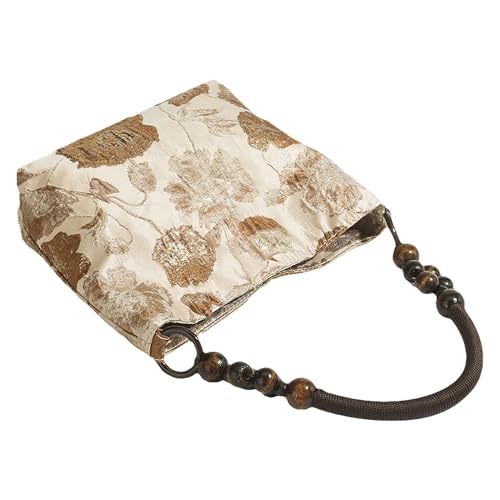 Wooden Bead Woven Chain Strap Shoulder Bucket Purse for Women Retro Jacquard Shopping Work Bag3