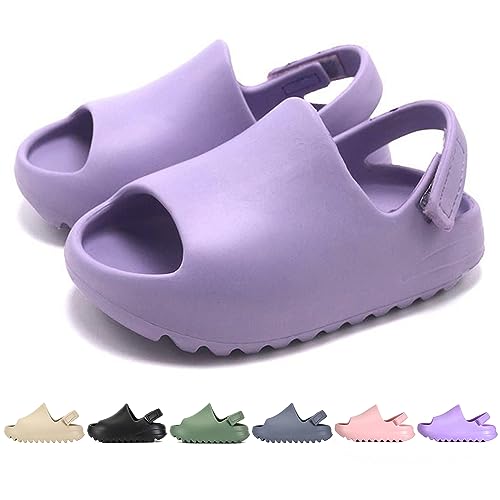 AIMINUO Toddler Little Kids Slides Sandals for Boys Girls Summer Slip-On Slide Slippers Sandals for Baby Kid Anti-slip Water Shoes (Purple Size 6.5-7)