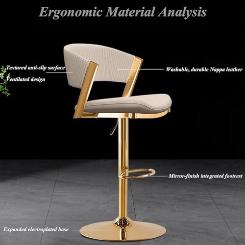 Tabourets de bar pivotants haut de gamme avec dossier ergonomique et base dorée