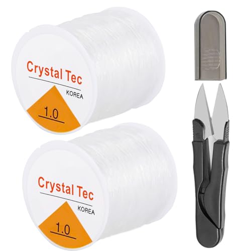 1mm Elastic String for Bracelets, QBJAYTY 160 Yards Clear Stretchy Bracelet String Cord for Beading, Stretch Bracelet String for Pony Letter Kandi Beads, Bracelet Charms, (Crystal-2 Rolls)