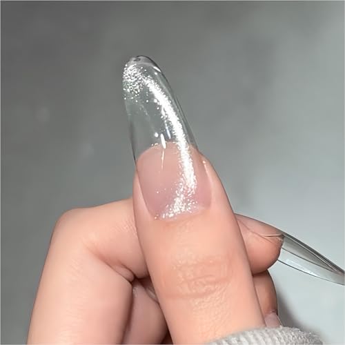 GAOY Jelly Silver Cat Eye Gel Nail Polish 16ml Glitter Holographic Nail Polish with Magnet Reflective Translucent UV Gel 3142 Silver Dew