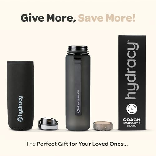 Image of Hydracy Water Bottle with Time Marker - Large 1 Liter 32 Oz BPA Free Water Bottle - Leak Proof & No Sweat Gym Bottle with Fruit Infuser Strainer - Ideal Gift for Fitness or Sports - Space Grey