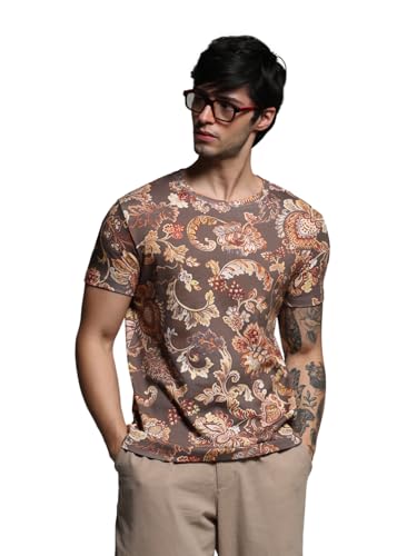 Image of Jack & Jones Men's Printed Round Neck Cotton Slim Fit Tshirt
