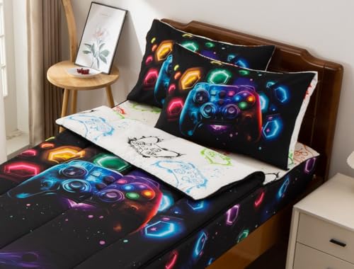 A Nice Night Kids Game Console Zippered Comforter Set - Zipper Bedding for Boys Outer Space Gaming Galaxy Theme, Twin 2 41hYc wq0+L