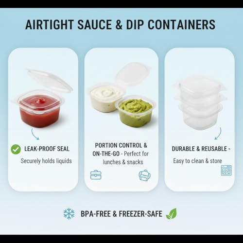 Image of Plastic air Tight Sauce Dip Container 50ml x25pcs Pack. Transparent Dip with Lid Ideal for Chutney, Sweets, Rayta Etc.