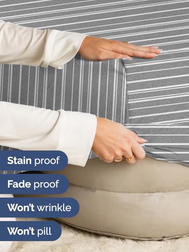 Image of Extra Deep Queen Fitted Sheet - Single Fitted Sheet Only - Grey Stripes | Easily Fits 18 inch to 24 inch Mattress, Soft, Wrinkle Free, Breathable & Comfy, Extra Deep Pockets Hotel Luxury Fitted Sheet