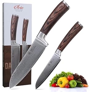 Wakoli Edib Chefs Knife 2pcs, Kitchen Knife Set 67 Layer High-Grade VG-10 Steel, Knives Set for Kitchen Essentials,Japanese Damascus Steel Knives with Pakka Wood Handle in Gift Box (Knife Set 2pcs)