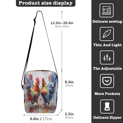 messenger bag crossbody mens shoulder bags crossbody Cross Body Purses Adjustable Strap for Outdoor Daily Outdoor Daily- Rooster Ink Style Chicken3
