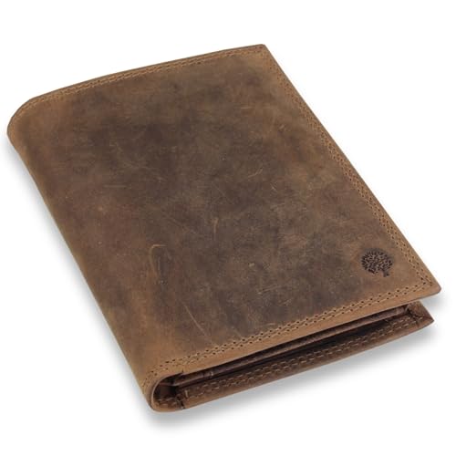 Frentree® Portafoglio da uomo in pelle con protezione RFID, 8 scomparti per carte di credito, formato verticale, nero, Pelle scamosciata marrone., Taglia unica, Formato verticale