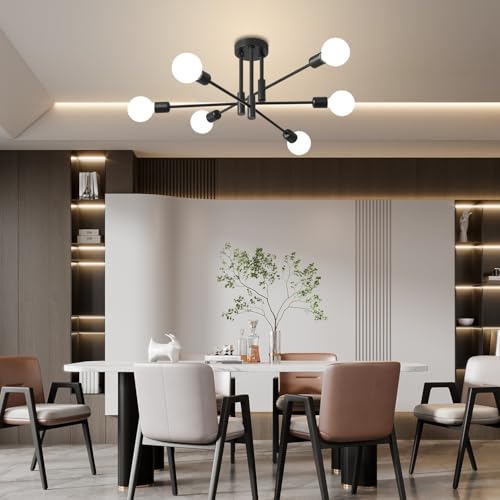 Image of Matte Black 6-Light Sputnik Ceiling Light Fixture,Mid Century Light Fixture