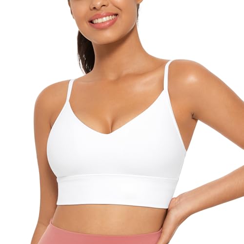 Image of CRZ YOGA Butterluxe V Neck Longline Sports Bras | Light Support, Removable Pads, Yoga, Extremely Soft, Square Back, Spaghetti Straps, for Women
