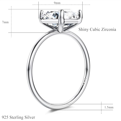 925 Gold Cubic Zirconia Engagement Promise Ring for Womens Silver Simulated Eternity Promise Solitaire Wedding Rings Bride White K Rectangular Diamond Rings for Womens Ladies Gold-63