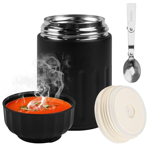 JGCJGG Termo para Comida con Cuchara Plegable Termo para Comida Acero Inoxidable 316 Recipiente Térmico para Comida Recipiente Termo de Acero Inoxidable Termo para Comida Caliente para Sopa 600ml
