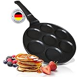 endusor Pancake Pfanne Spiegeleipfanne - Ø26cm mit [PowerShield]-Beschichtung | Induktion Ceran Gas Elektro | 7x mini Form Maker Eierpfanne für Pancakes Spiegelei Liwanzen Poffertjes | Jetzt ansehen