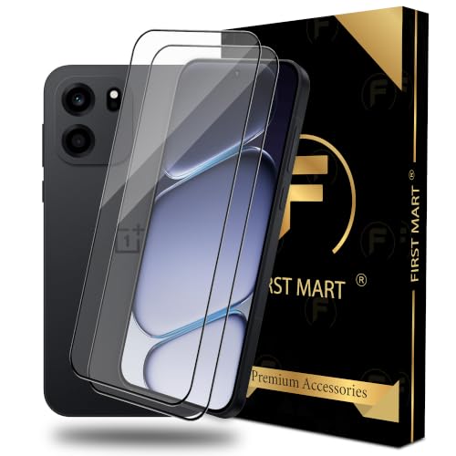 Image of FIRST MART Tempered Glass Screen Protector for OnePlus Nord CE 6 - Full-Glue Screen Guard, 3D Edge to Edge, HD Clear, Bubble-Free, Case-Friendly, Black, Pack of 2