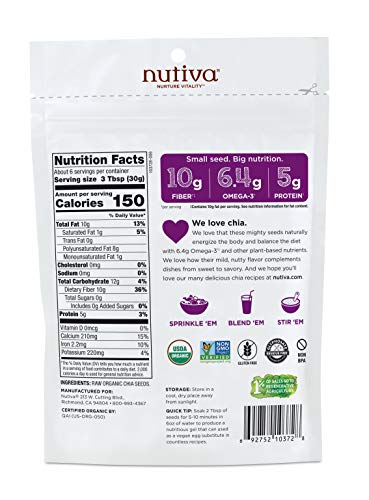 Nutiva Organic Premium Raw Black Chia Seeds, 6 Oz, USDA Organic, Non-GMO, Whole 30 Approved, Vegan, Gluten-Free & Keto, Nutrient-Dense Seeds with 3g Protein & 5g Fiber for Salads, Yogurt & Smoothies - Image 3