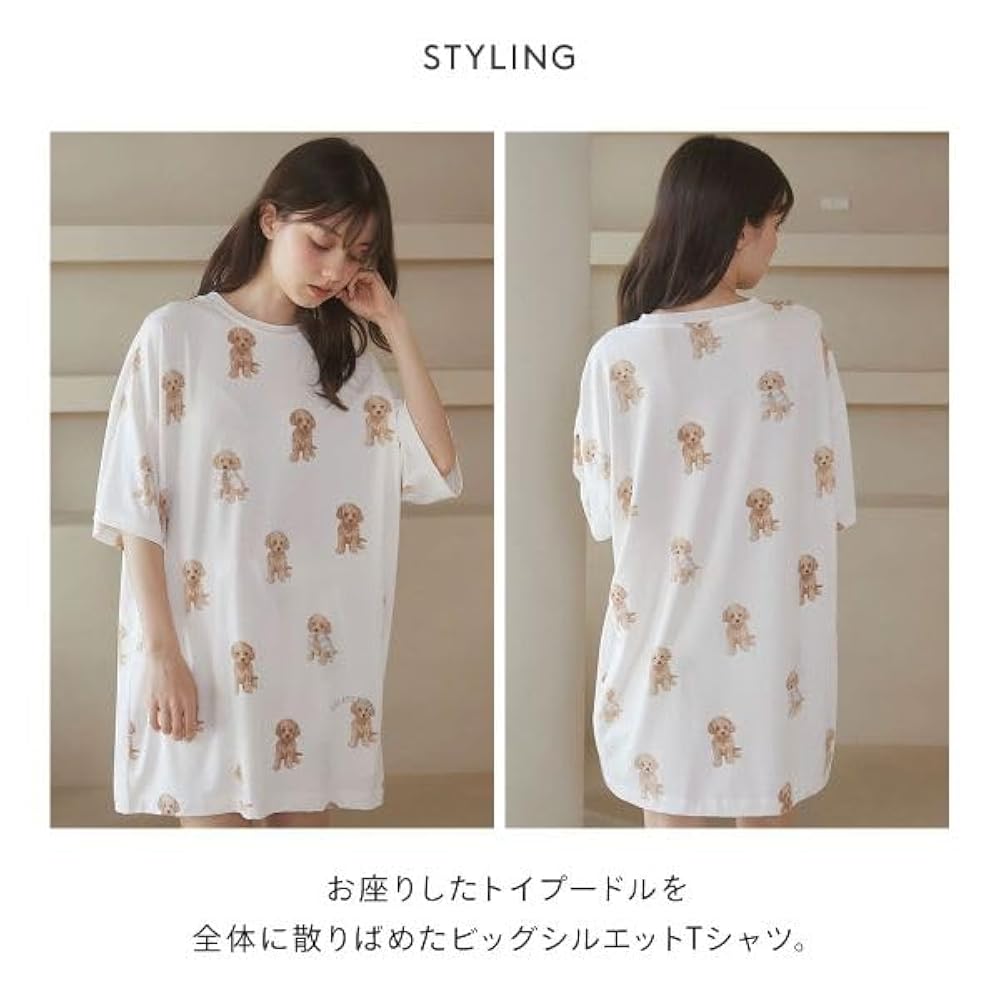 Amazon | ジェラートピケ レディース トイプードル柄ビッグT