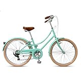 CYBIC Bicicleta de Ciudad 24/26” para Mujer, Bicicleta Urbana Retro Estilo holandés con Shimano 7V, Bicicleta Ligera de Aluminio con Cesta de ratán (Pulgadas, 26, Verde, Pulgadas, 18)