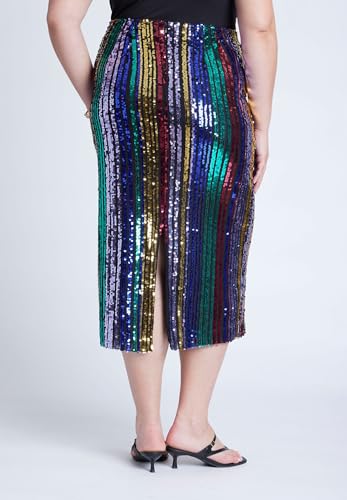 ELOQUII Women's Plus Size Rainbow Striped Sequin Midi Skirt3
