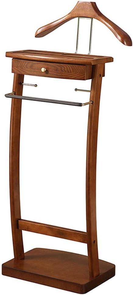 Valet Wardrobe Stand with Tray and Drawer Suit Butler Freestanding Valet Hanger Trouser Shoe Rack Tie Belt Stand Organizer Easy to Assemble for Men's, Brown-44.4 * 30 * 112.2cm