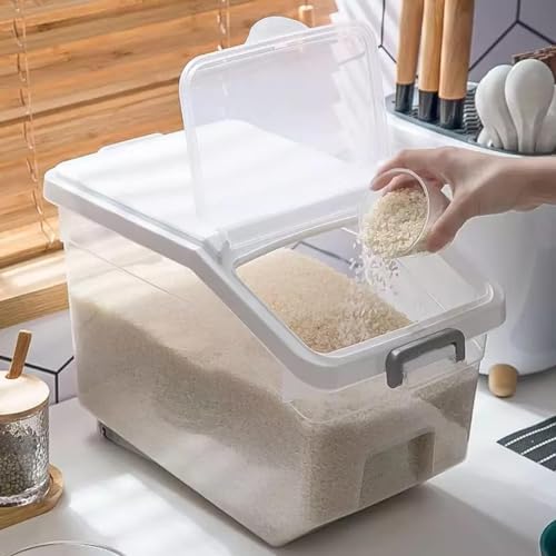 HOOJO 10 kg Rice Storage Box with Lid Airtight BPA-Free Food stocker/Container with Measuring Cup For Cereal Grains Pasta & More (22 lb Capacity) Cereal Dispenser for Kitchen/Pantry