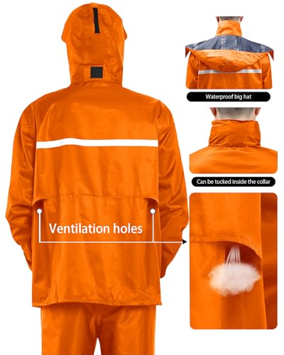 Image of iCreek Rain Suit Waterproof Jacket and Pants Hi Vis Raincoat for Men and Women Reflective Outdoor for All-Sport Work
