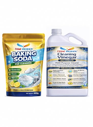 Image of White vinegar for cleaning purpose 1L | With Baking Soda Powder 900 gms | Distilled white cleaning vinegar and Baking Soda Combo Pack |All purpose cleaner For Home And Kitchen (20%)