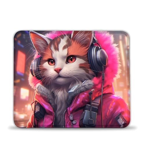 Tappetino per mouse da gioco con gatto colorato artistico (20 x 24 cm), tappetino per mouse lavabile, anti-sudore, tessuto micro-intrecciato, tracciamento zero ritardo, bordi cuciti, antiscivolo per