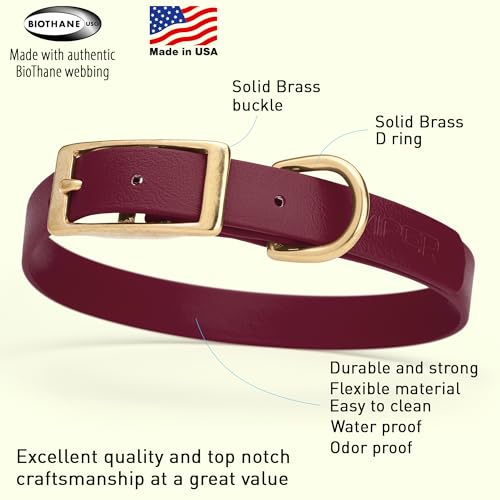 Image of Viper Biothane Heavy Duty Waterproof Dog Collar Strong Coated Nylon Webbing w /Solid Brass Hardware Odor-Proof Easy to Clean High Performance Fits Small Medium or Large Dogs, Merlot Burgundy